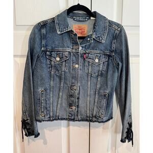 New Levi's Denim Jacket - Women's Raw Hem Lace Up Sleeves- Small
